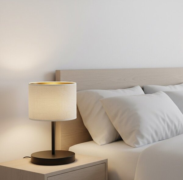 Stolní lampa HILDE LN1 – černá, bílé textilní stínidlo, 1× E27, šířka 18 cm