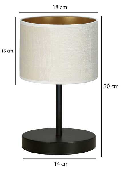 Stolní lampa HILDE LN1 – černá, bílé textilní stínidlo, 1× E27, šířka 18 cm