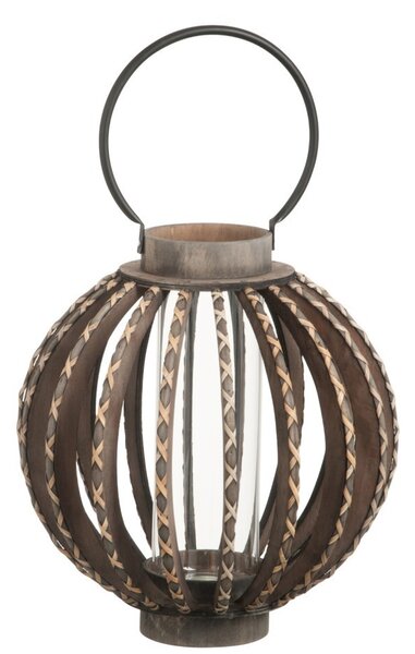 Hnědá dřevěná lucerna hurricane - Ø36*56 cm - J-Line by Jolipa