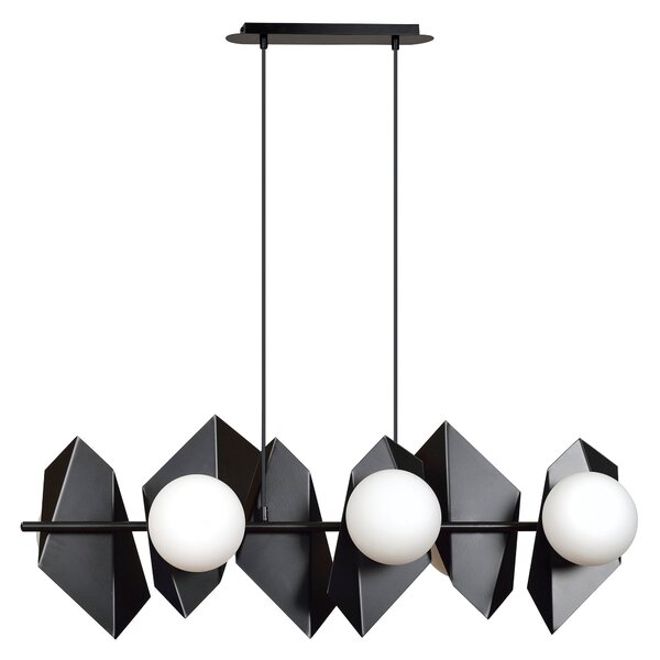 Závěsné svítidlo DRIFTON 6 – černé, bílé sklo, 6× E14, šířka 100 cm