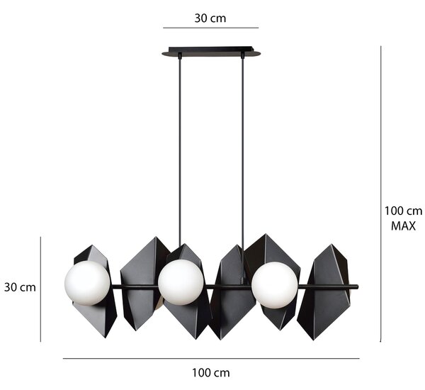 Závěsné svítidlo DRIFTON 6 – černé, bílé sklo, 6× E14, šířka 100 cm