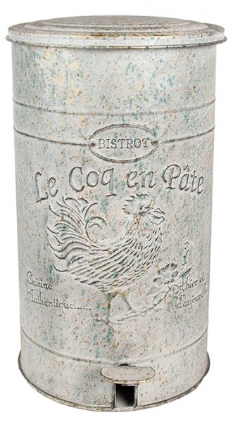 Vintage šedý odpadkový koš s patinou Le Coq en Pate – 26x30x45 cm