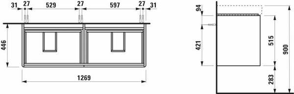 Laufen Base 2.0 skříňka 127x44.5x51.5 cm pod umyvadlo závěsná bílá H4113341082601