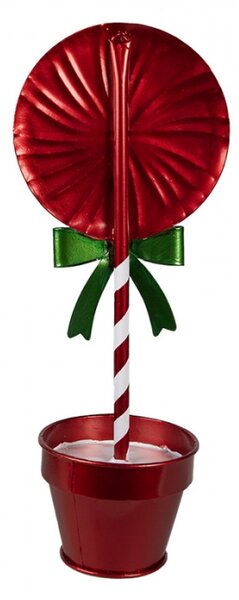 Kovová zeleno-červená vánoční dekorace lízátko Candy Cane v květináči – 12x9x31 cm