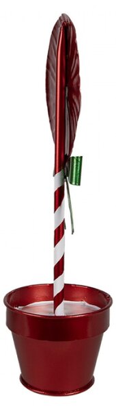 Kovová zeleno-červená vánoční dekorace lízátko Candy Cane v květináči – 12x9x31 cm