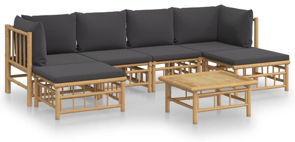 7dílná zahradní sedací souprava s tmavě šedými poduškami bambus 3155229