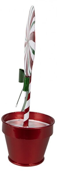 Kovová zeleno-červená vánoční dekorace lízátko Candy Cane v květináči – 12x9x26 cm
