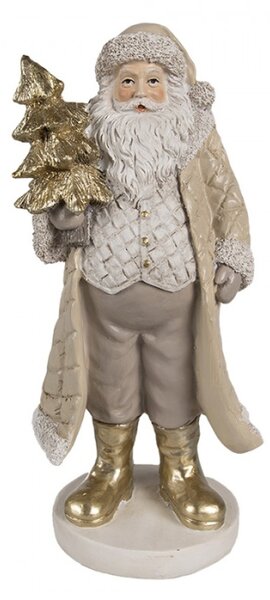 Vánoční dekorace Santa Claus ve zlatých holinkách se stromečkem – 21 cm