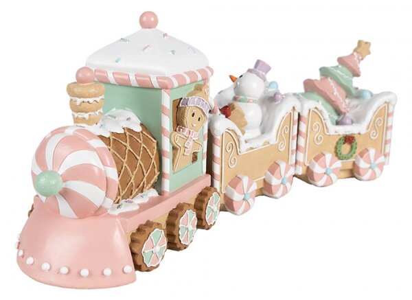 Vánoční dekorace perníkový vláček v pastelových barvách Snoepwinkel – 45x12x19 cm