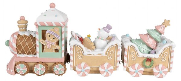 Vánoční dekorace perníkový vláček v pastelových barvách Snoepwinkel – 45x12x19 cm