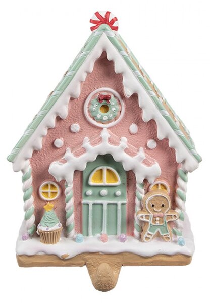 Vánoční háček ve tvaru perníkového domečku v pastelových barvách Snoepwinkel – 13x10x18 cm
