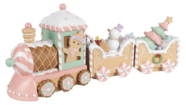 Vánoční dekorace perníkový vláček v pastelových barvách Snoepwinkel – 45x12x19 cm