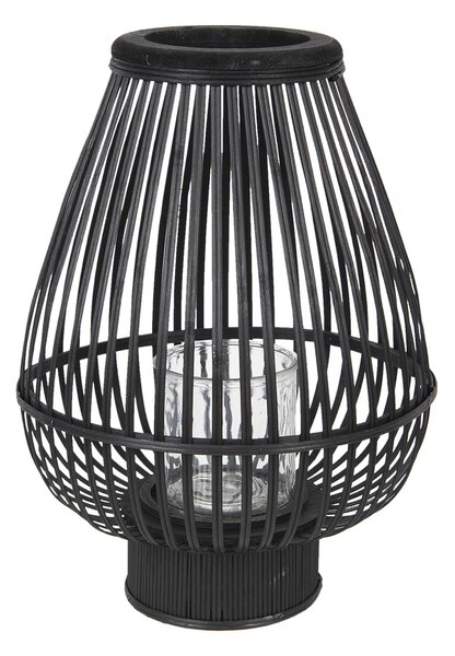 Černá dřevěná lucerna se skleněným válcem na svíčku Cotilde – Ø 34*46 cm - Clayre & Eef