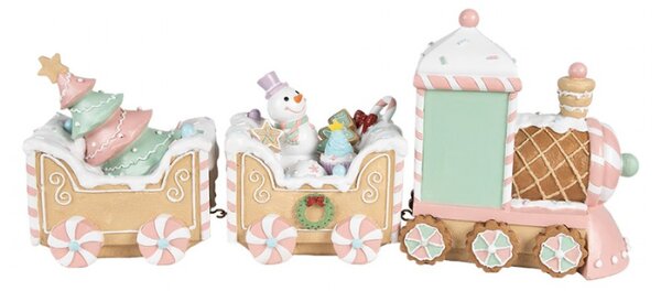 Vánoční dekorace perníkový vláček v pastelových barvách Snoepwinkel – 45x12x19 cm