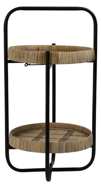 Černý kovový 2 patrový etažér s bambusovými podnosy Lorena - Ø 33*60cm - Light & Living