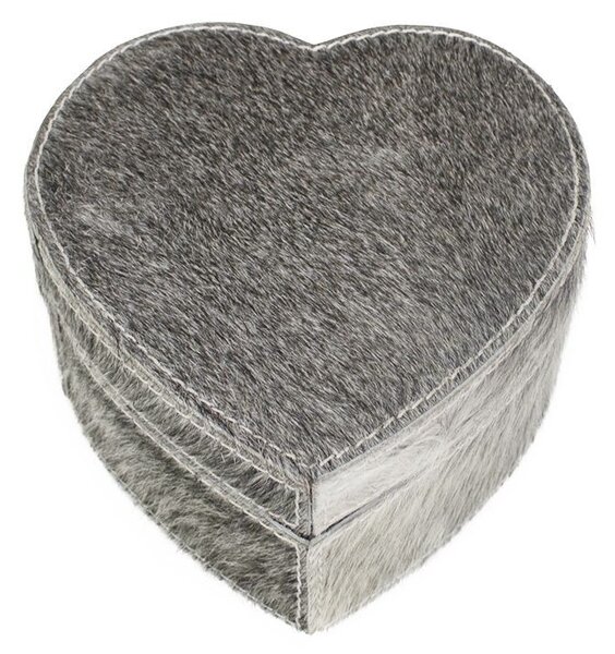 Šedý box z hovězí kůže ve tvaru srdce - 15*15*8cm - Mars & More
