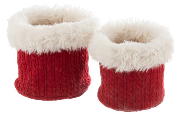 Sada 2 bílo-červených chlupatých obalů na květináče Plush pots – Ø 27 *25 cm - J-Line by Jolipa