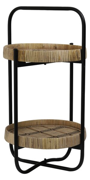 Černý kovový 2 patrový etažér s bambusovými podnosy Lorena - Ø 33*60cm - Light & Living