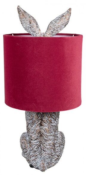 Hnědo-bílá stolní lampa králík s červeným stínidlem Konijn – 20x43 cm