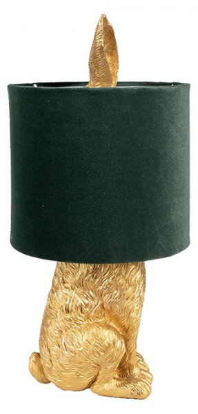 Zlatá stolní lampa králík s tmavě zeleným stínidlem Konijn – 20x43 cm