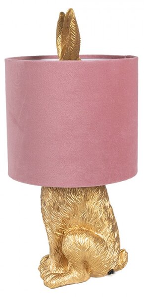 Zlatá stolní lampa králík s růžovým stínidlem Konijn – 20x43 cm
