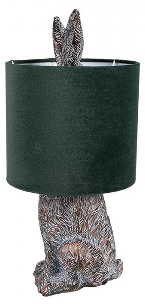 Hnědo-bílá stolní lampa králík s tmavě zeleným stínidlem Konijn – 20x43 cm