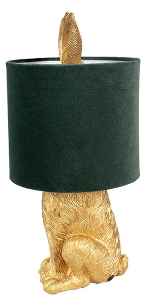 Zlatá stolní lampa králík s tmavě zeleným stínidlem Konijn – 20x43 cm