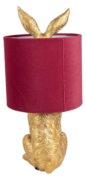 Zlatá stolní lampa králík s červeným stínidlem Konijn – 20x43 cm