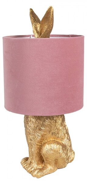 Zlatá stolní lampa králík s růžovým stínidlem Konijn – 20x43 cm