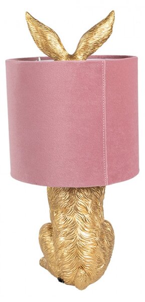 Zlatá stolní lampa králík s růžovým stínidlem Konijn – 20x43 cm