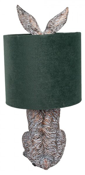 Hnědo-bílá stolní lampa králík s tmavě zeleným stínidlem Konijn – 20x43 cm