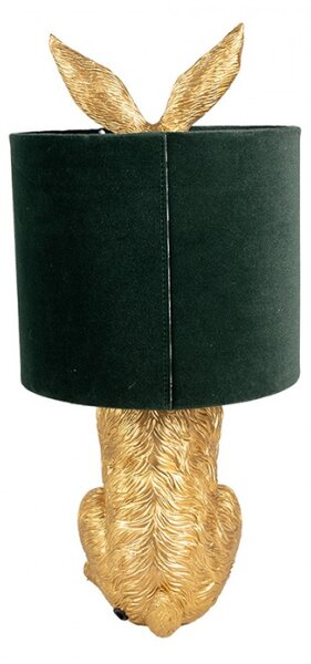 Zlatá stolní lampa králík s tmavě zeleným stínidlem Konijn – 20x43 cm