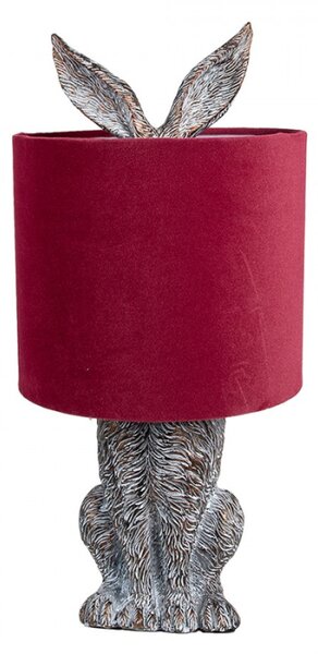 Hnědo-bílá stolní lampa králík s červeným stínidlem Konijn – 20x43 cm