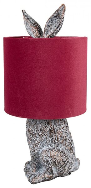 Hnědo-bílá stolní lampa králík s červeným stínidlem Konijn – 20x43 cm