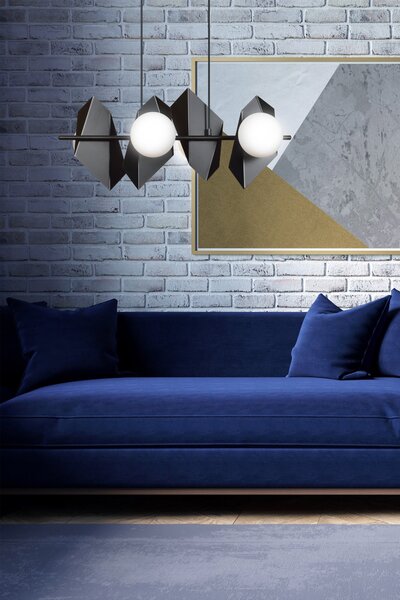 Závěsné svítidlo DRIFTON 4 – černé, bílé sklo, 4× E14, šířka 70 cm