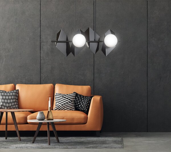 Závěsné svítidlo DRIFTON 4 – černé, bílé sklo, 4× E14, šířka 70 cm