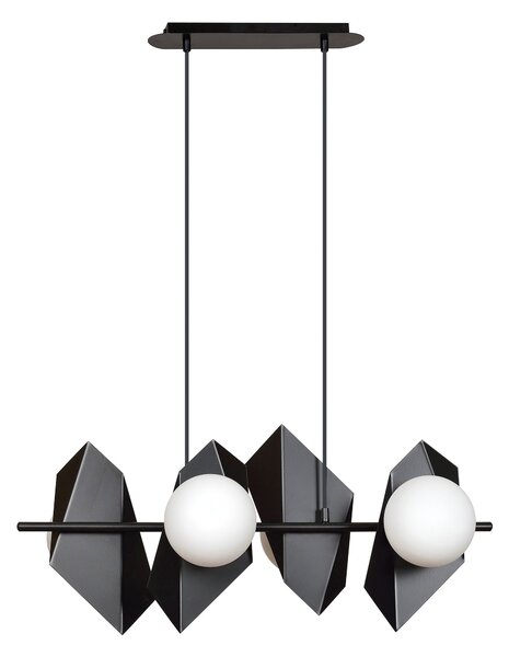 Závěsné svítidlo DRIFTON 4 – černé, bílé sklo, 4× E14, šířka 70 cm