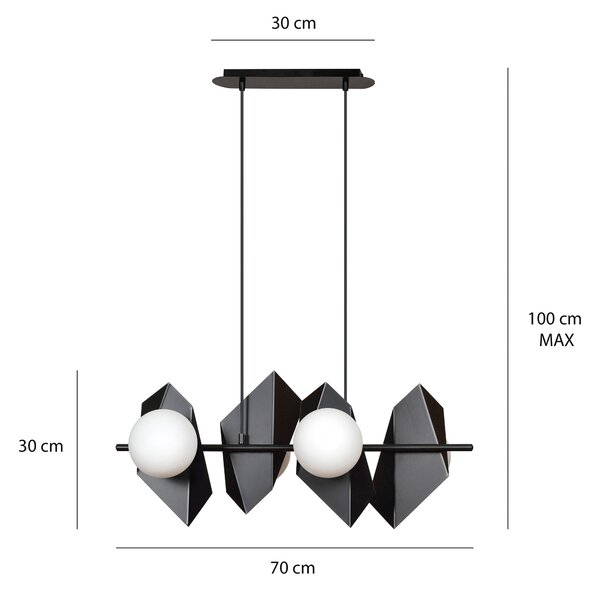 Závěsné svítidlo DRIFTON 4 – černé, bílé sklo, 4× E14, šířka 70 cm