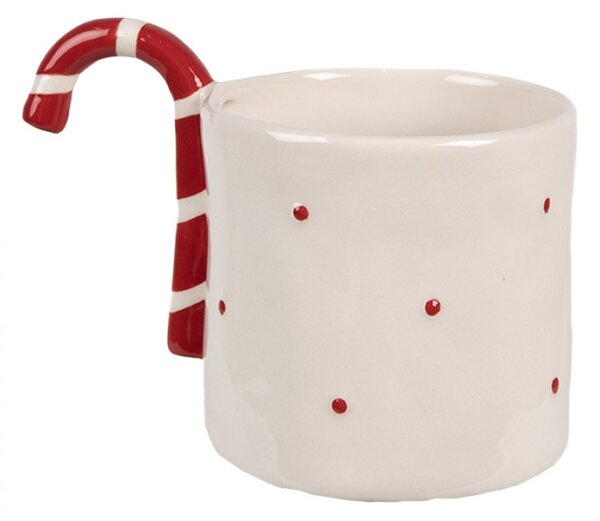 Vánoční keramický hrnek s puntíky a uchem ve tvaru cukrové hůlky Candy Cane – 325 ml