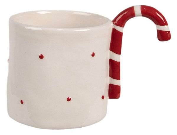 Vánoční keramický hrnek s puntíky a uchem ve tvaru cukrové hůlky Candy Cane – 325 ml