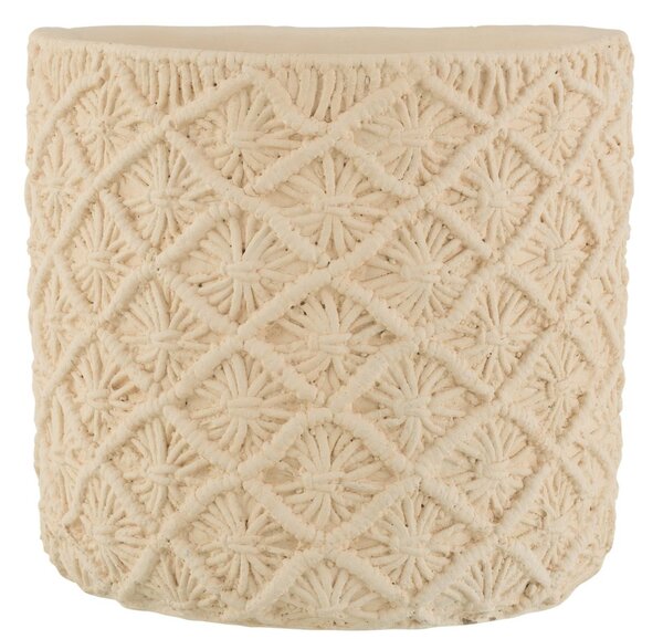 Béžový cementový květináč s drhaným vzorem Ibiza Macramé - Ø30*28 cm - J-Line by Jolipa
