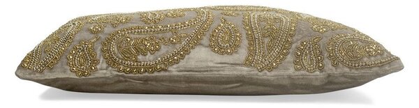 Béžový sametový polštář s ornamenty Paisley beige - 45*15*35cm - Mars & More