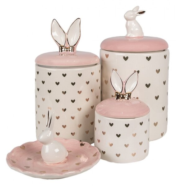 Keramická dóza s růžovým víčkem a králíčkem Babette – 13x30 cm