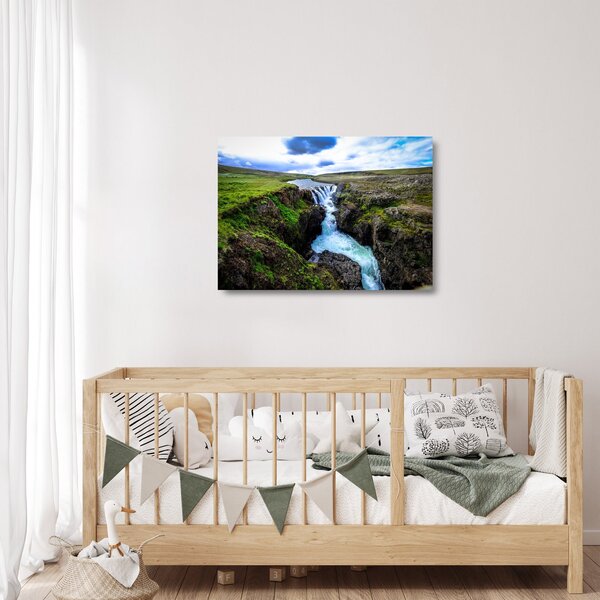 Skleněný obraz vodopádu mezi skalami (70x50 cm)
