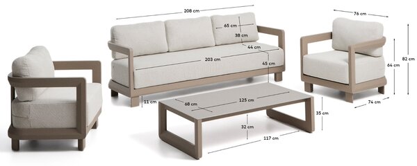 Kave Home Béžový zahradní set pohovky, křesel a stolku Nerano