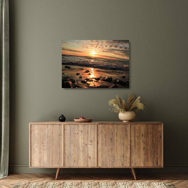 Skleněný obraz - Západ slunce do oceánu (70x50 cm)