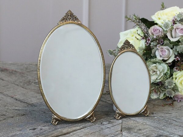 Bronzové antik oválné stolní zrcadlo s ozdobou Bariet - 15*0,5*26 cm - Chic Antique
