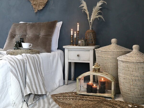 Béžovo - taupe pruhovaný pléd s třásněmi Stripes - 130*170 cm - Chic Antique