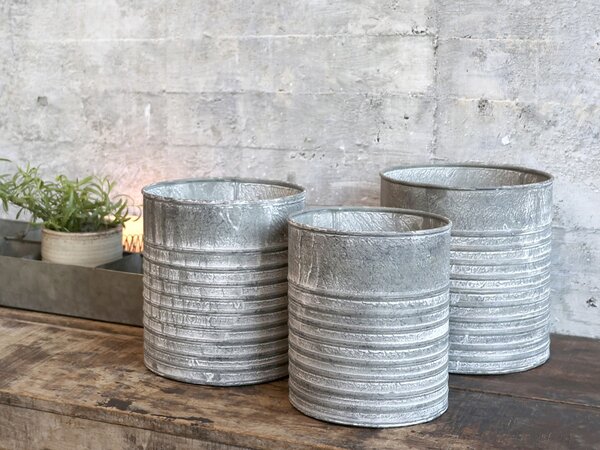 3ks plechový zinkový antik obal na květináč Planters - Ø 21*22/Ø 17*20 / Ø 13*18cm - Chic Antique