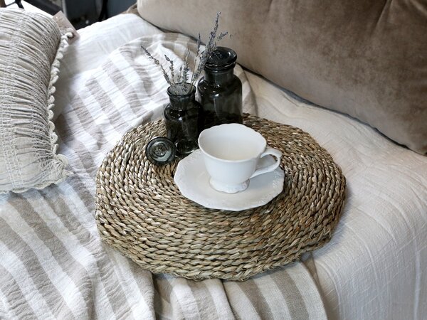Béžovo - taupe pruhovaný pléd s třásněmi Stripes - 130*170 cm - Chic Antique